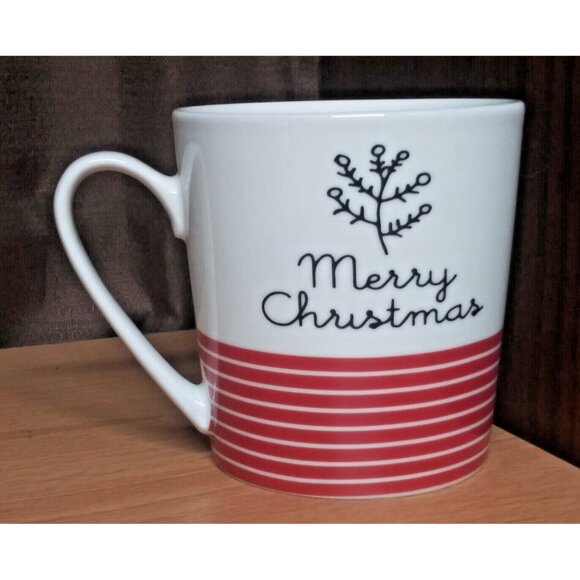 NWOT Sleigh Bell Bistro Coffee Mug Merry Christmas 16 fl oz Ceramic Cream Red - Picture 2 of 7
